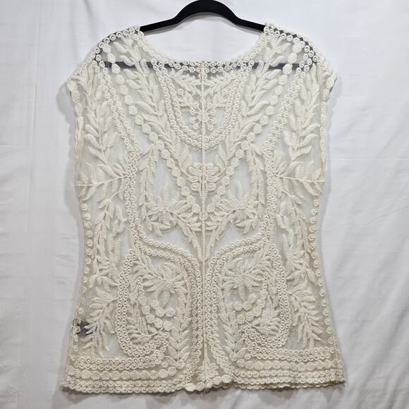 Knapp Studio Crochet Sheer Lace Blouse Size S Boho Peasant Coachella Festival - Picture 2 of 6